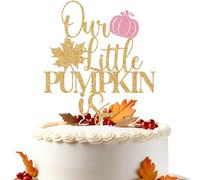 Pink Glitter Our Little Pumpkin is … Cake Topper, Pumpkin He or She/Boy or Girl, Funny Autumn Themed Baby Shower Gender Reveal Party Decorations Supplies