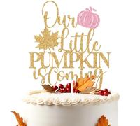 Pink Glitter Our Little Pumpkin is Coming Cake Topper, Pumpkin Baby Shower Decor, Funny Autumn Themed Baby Shower Gender Reveal Party Decorations Supplies