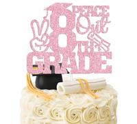 Pink Glitter Peace Out 8th Grade Cake Topper, Congrats Grad for 8th Grade Graduate, Kids Eighth Grade Graduation Party Decorations Supplies