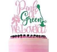 Pink Glitter Pink or Green We Love You Cake Topper, He or She/Prince or Princess, Funny Halloween Gender Reveal Baby Shower Party Decorations Supplies