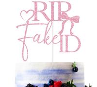 Pink Glitter Rip Fake ID Cake Topper, Happy 21st Birthday/Bowties Twenty F*king One, Funny Twenty First Birthday Party Decorations Supplies