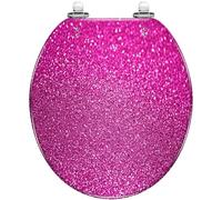 Pink Glitter Round Toilet Seat Resin Decorative with Quiet Close Quick Release Hinges Cover Easy to Install