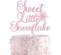 Pink Glitter Sweet Little Snowflake Cake Topper, A Little Snowflake is on the Way/Winter Oh Baby, Snowflake Winter Baby Shower Party Decorations Supplies