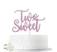 Pink Glitter Two Sweet Cake topper for Cute Baby Girl and Boy-2nd Second Birthday Cake Topper Decoration