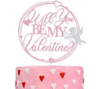 Pink Glitter Will You Be My Valentine? Cake Topper, Be My Valentine Decor, Valentine's Day Wedding Anniversary Party Decorations Supplies