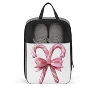 Pink Glittery Candy Cane with A Bow Shoe Bag for Travel Daily Use Anti-dust Storage Carrier Golf Shoe Pouch