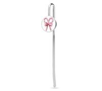 Pink Glittery Candy Cane with A Bow Stainless Steel Metal Book Mark Marker, Bookmarks Page Holder with Crystal Glass for School Reader Office Supplies
