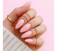 Pink Glossy Almond Press-On Nails For Salon-Quality Manicure At Home - 12 Sizes DIY Application Kit With Elegant Smooth Tapered Oval Design For Various Occasions And Long-Lasting Wear