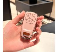 Pink Glossy Car Key Fob Cover with Metallic Silver Border - Protective Slim Shell Case for Audi A4 A5 Q5 S4 S5 Sportback Coupe Cabriolet Remote Keys, Durable Snug Fit Silicone Design