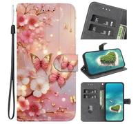 Pink glowing butterfly Folio Case Glitter Flip Wallet With TPU Shockproof Inner Shell [Card Slot] [Magnetic Closure] Stand Function Durable Case Suitable for MOTO Edge 50 Fusion