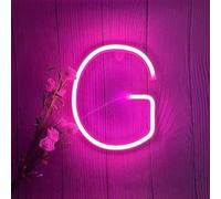 Pink Glowing Neon Letters for Party Decorations Wedding Reception & Baby Shower Portable Battery LED Sign Easy Stick Wall Art for Home Bar Gaming Room（Letters G)