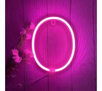 Pink Glowing Neon Letters for Party Decorations Wedding Reception & Baby Shower Portable Battery LED Sign Easy Stick Wall Art for Home Bar Gaming Room（Letters O)