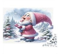 Pink Gnome Jigsaw Puzzles Snowflakes Catch 1000 Piece Recycled Paper for Adults Puzzle Fun Challenging Game Home Activity Age 12 Years Up Gift 38x26cm/1000pcs