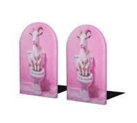 Pink Goat On Toilet Funny Bathroom Bookends For Shelves 2 Pcs Wooden Book Stopper Organizer For Home Office Libraries