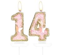 Pink Gold 14 Candles Cake Topper for Cake, Girls 14th Birthday Cake Decorations, Butterfly Candle Cake Topper for Butterfly Theme Party