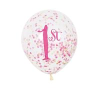 Pink & Gold 1st Birthday Clear Latex Balloons with Confetti (30cm) Pack of 6 - Festive Decorations for Girls Celebration
