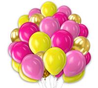 Pink Gold Balloons 5 Inch 30 Pack Hot Pink Yellow Autumn Latex Balloons Helium Balloon for Fall Birthday Thanksgiving Tropical Fire Truck Party Decorations