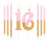 Pink Gold Birthday Candles, Gold Number 16 Candles with Long Candles, Pink Happy 16th Birthday Candles for Cake, Girls 16th Birthday Cake Decorations, Birthday Cake Toppers Girl, Wedding Anniversary