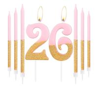 Pink Gold Birthday Candles, Gold Number 26 Candles with Long Candles, Pink Happy 26th Birthday Candles for Cake, Girls 26th Birthday Cake Decorations, Birthday Cake Toppers Girl, Wedding Anniversary
