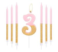 Pink Gold Birthday Candles, Gold Number 3 Candles with Long Candles, Pink Happy 3rd Birthday Candles for Cake, Girls 3rd Birthday Cake Decorations, 3rdd Birthday Cake Toppers Girl, Wedding Anniversary