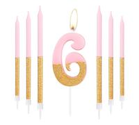 Pink Gold Birthday Candles, Gold Number 6 Candles with Long Candles, Pink Happy 6th Birthday Candles for Cake, Girls 6th Birthday Cake Decorations, 6th Birthday Cake Toppers Girl, Wedding Anniversary