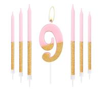 Pink Gold Birthday Candles, Gold Number 9 Candles with Long Candles, Pink Happy 9th Birthday Candles for Cake, Girls 9th Birthday Cake Decorations, 9th Birthday Cake Toppers Girl, Wedding Anniversary