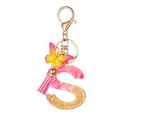 Pink Gold Butterfly Tassel A-Z Alphabet Resin Keychain for Women, Initial Letter Key Ring Accessories Bag Charms, S, One Size