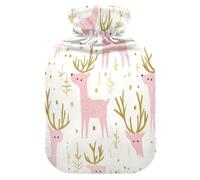 Pink Gold Christmas Elk hot Water Bottles with Soft Cover, 1L hot compresses for The Body for Neck Shoulder Warmer, Neck Shoulder Warmer
