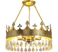 Pink/Gold Crown Crystal LED Pendant Light Suspension Hanging Lamp Novel Decorated Chandelier Compatible with 's Room Bedroom Dining Room Restaurant,Chandelier