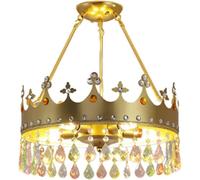 Pink/Gold Crown Crystal LED Pendant Light Suspension Hanging Lamp Novel Decorated Chandelier Compatible with 's Room Bedroom Dining Room Restaurant,Chandelier