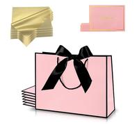 Pink Gold Gift Bags Medium for Present,6Pcs Birthday Gift Bag with Tissue Paper Gift Cards,Paper Bags with Handles for Girls Women Bridesmaid Christening Wedding Thank You Valentines Christmas Party