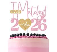 Pink & Gold Glitter I Matched 2026 Cake Topper, Happy Match Day/Congrats on Matching, 2026 Residency Match Day Doctor Graduation Party Decorations Supplies