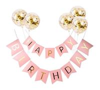 Pink Gold Happy Birthday Banner and Confetti Balloons Celebration Kit - Complete Decoration Set for 30th 40th 50th 60th Anniversary Party Indoor Outdoor Wall Ceiling Hanging Supplies