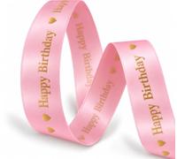 Pink & Gold Happy Birthday Ribbon 25mm x 2m Gift Wrap & Cake Decor | Sold in 2 metre lengths, ideal for birthday presents, party decorations, greeting cards, gift bags, balloons and crafts