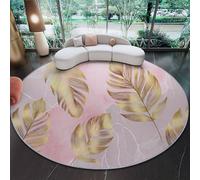 Pink Gold Living Room Round Rug 100 cm, Modern Luxury Botanical Palm Leaf Flannel Carpet Soft Short Pile - Non Slip Circle Area Rug Floor Bedside Rugs for Kitchen Home Decor Floor Mat