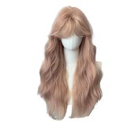 Pink Gold Long Wavy Wigs for Women Middle Part Long Curly Wig Natural Looking Synthetic Wigs Cosplay Costume Wig for Daily Use