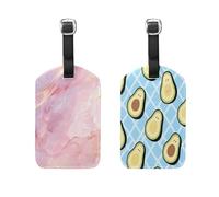 Pink Gold Marble Blue Plaid Avocado 2 Pcs Luggage Tags Ship Essentials Luggage Labels with Name ID Card for Backpack