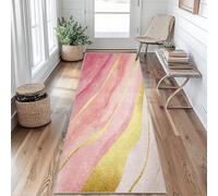 Pink Gold Marble Runner Rugs for Hallway 80 x 250, Abstract Modern Hallway Runner Girls Kids Pattern Carpet Runners for Kitchen Bedroom Living Room, Non Slip Long Rug, 394y&iu
