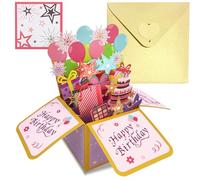 Pink Gold Pop Up Birthday Card for Women Girls Her Birthday Gifts,Female Birthdays 3D Pop-Up Greeting Card with Note and Envelope for Kids Adults Grandma Daughter Mom Wife Husband Friend Partner