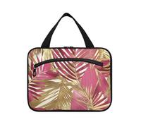Pink Gold Tropical Leaves Hanging Travel Bag for Women with Hook, Designer Waterproof Makeup Bag Organizer for Women Must Hotel bolsas para maquillaje de Mujer L