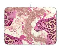 Pink Golden Leopard Print Reusable Dish Drying mat 18x24 Rectangle Large Dish Drainer Cloth Decorative Home Decor Essentials