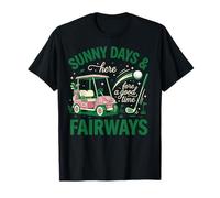Pink Golf Cart Sunny Fairways Sunny Days & Fore A Good Time T-Shirt