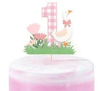 Pink Goose Cake Topper - Girls Goose 1st Birthday Decorations,Flower Goose Birthday Cupcake Topper,Floral Blossom Smash Cake Photo Props,Vintage goose Anomal First Year Cake Topper