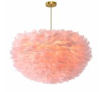 Pink Goose Feather Ceiling Lamp Foldable Hand-Woven Feather Lampshade Pendent Light Elegant Chandelier for Living Room, Bedroom, Hotel