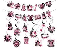 Pink Gothic Halloween Decorations Set, Pastel Goth Banner and Hanging Swirls, Halloween Dark Feminine Decor with Black Cats & Moons for Gothic Birthday, Witchy Themed Party Supplies