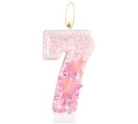 Pink Gradient 7th Birthday Number Candles, Butterfly Cake Toppers for Girls & Boys