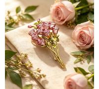 Pink Gradient Enamel Rose Bouquet Brooch Pin Twisted Stem Leaf Floral Lapel Pin Vintage Wedding Flower Cluster Brooch Jewelry for Women Suit Coat Scarf Dress