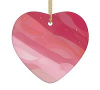Pink Gradient Style Ceramic Christmas Heart Pendant with Silk Thread, Christmas Tree Home Decoration