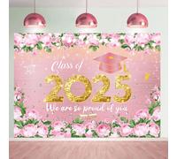 Pink Graduation Backdrop Rose Gold Class of 2025 Backdrop Pink Flower Graduation Party Decorations Congrats Grad Banner for Prom Photo Booth Prop (8x6FT)