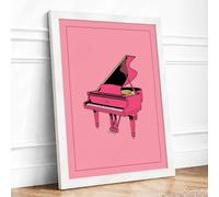 Pink Grand Piano Pop Art Framed Wall Art Print A2 (59.4×42cm) White, Wall Decor for Living Room, Bedroom, Office & Home, Ready to Hang, Art Gift